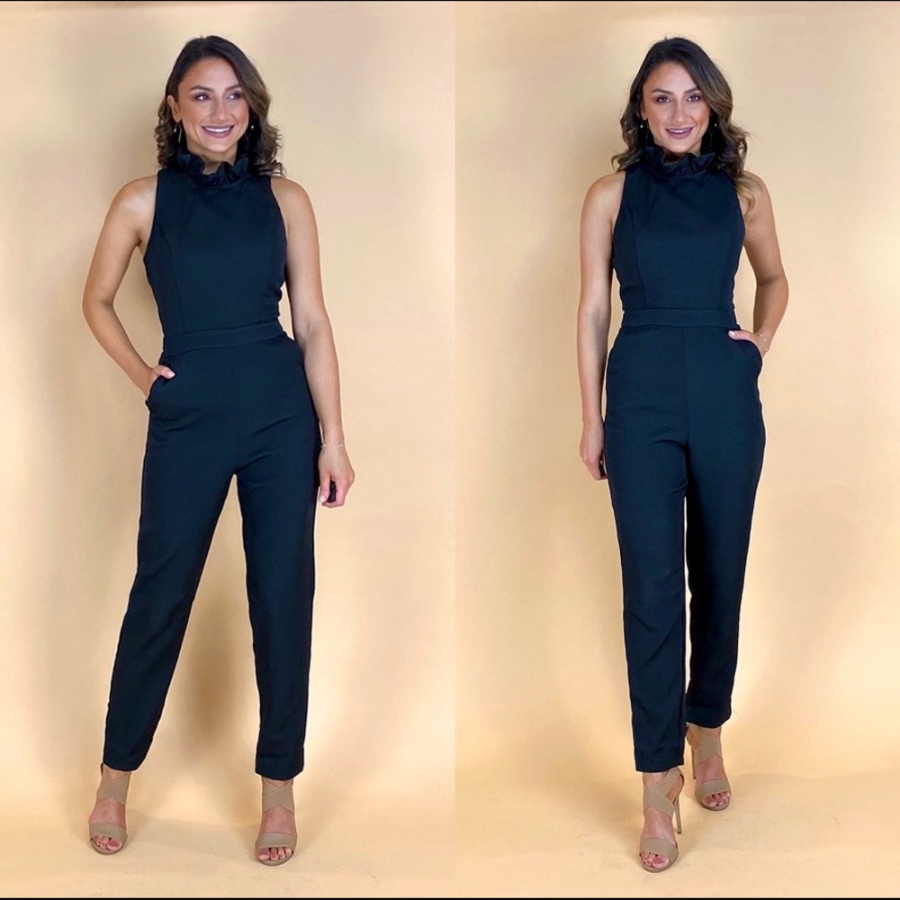 Black Ruffle Neck Jumpsuit - Wedding Guest Outfit - Picture 1 of 4
